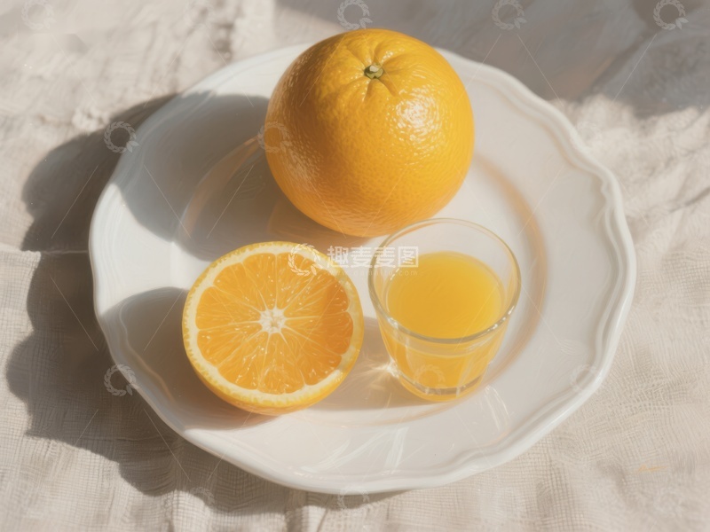 高清大图下载【趣麦麦图】新鲜橙子与橙汁的静物组合