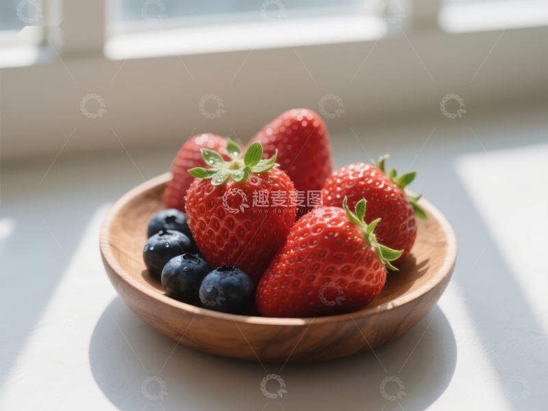 高清大图下载【趣麦麦图】木碗中的草莓与蓝莓