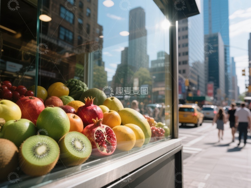 高清大图下载【趣麦麦图】城市街头水果店橱窗展示