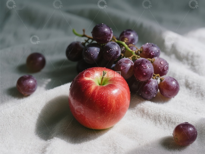 高清大图下载【趣麦麦图】红苹果与紫葡萄的静物组合