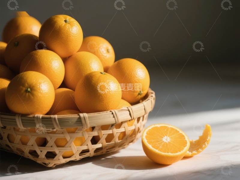 高清大图下载【趣麦麦图】竹篮中的新鲜橙子