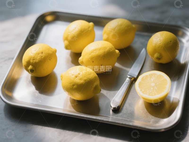 高清大图下载【趣麦麦图】金属托盘上的新鲜柠檬