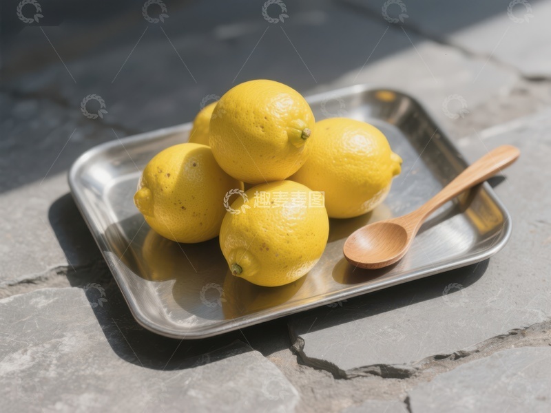 高清大图下载【趣麦麦图】金属托盘上的柠檬与木勺