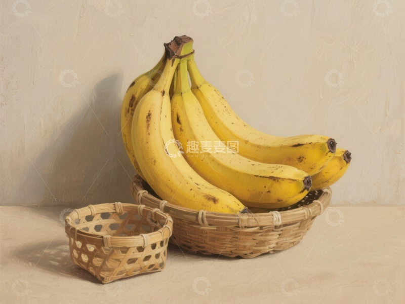 高清大图下载【趣麦麦图】篮中香蕉与小筐静物