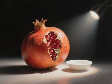 石榴与小碗的光影静物