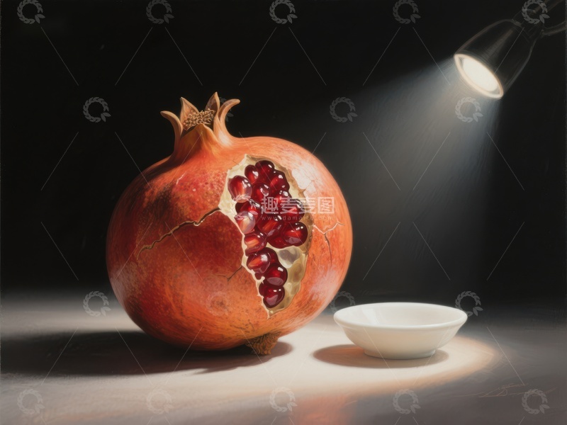 高清大图下载【趣麦麦图】石榴与小碗的光影静物
