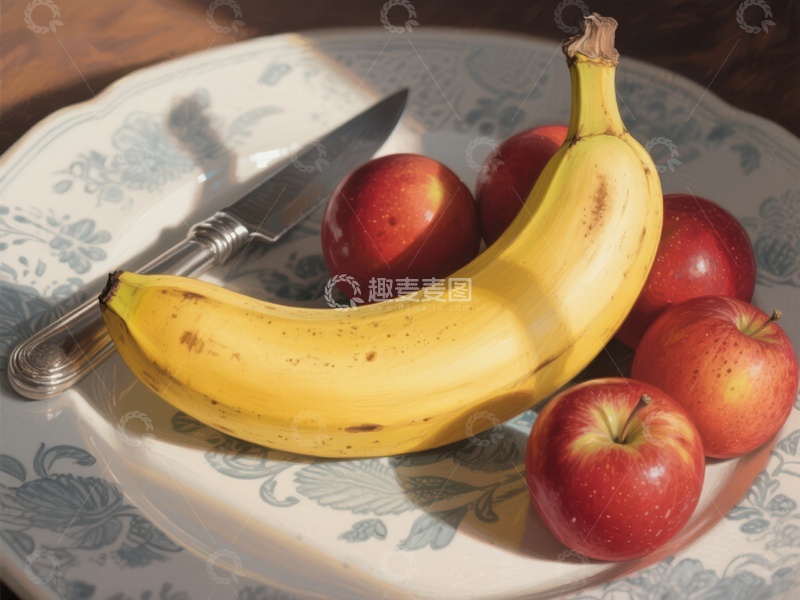 高清大图下载【趣麦麦图】香蕉与苹果静物图