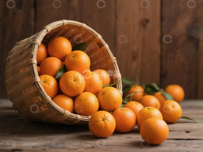 高清大图下载【趣麦麦图】竹篮倾倒新鲜橙子