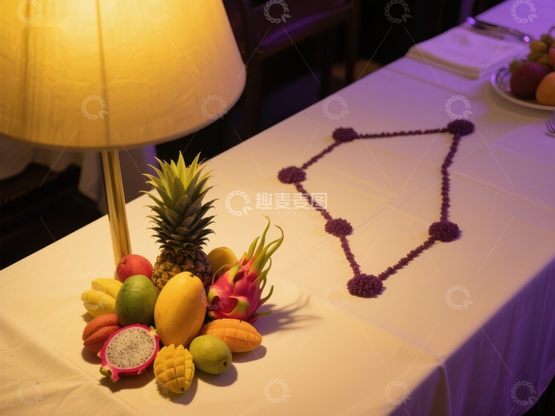 高清大图下载【趣麦麦图】热带水果与花环装饰的餐桌布置