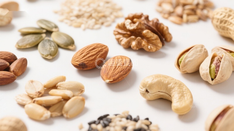 高清大图下载【趣麦麦图】多种坚果与种子的静物展示