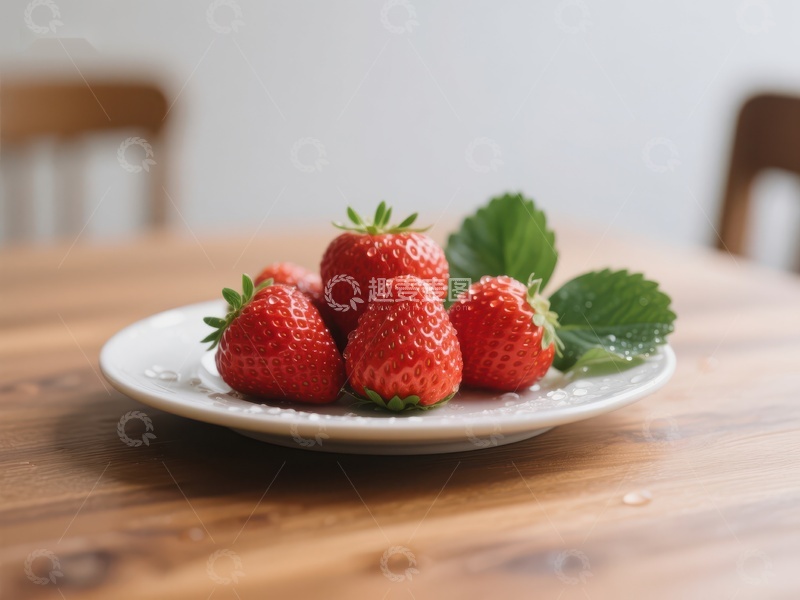 高清大图下载【趣麦麦图】新鲜草莓置于白色盘中