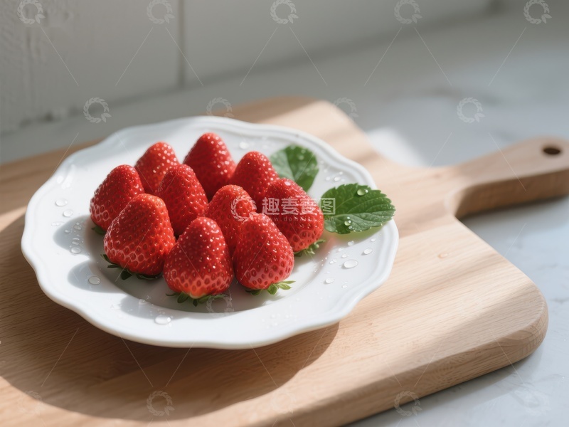 高清大图下载【趣麦麦图】新鲜草莓置于白色盘中