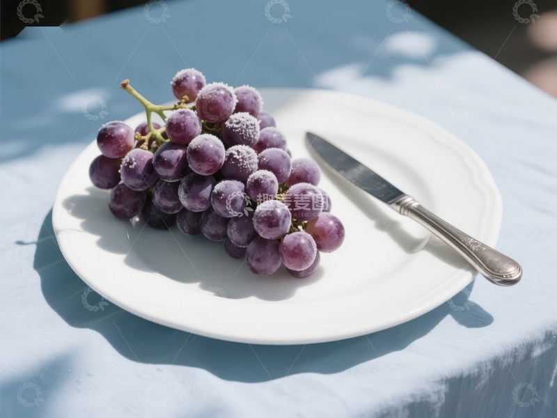 高清大图下载【趣麦麦图】盘中紫葡萄与刀具