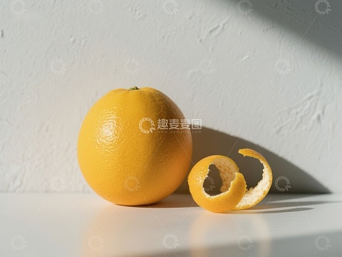 完整橙子与剥开的果皮