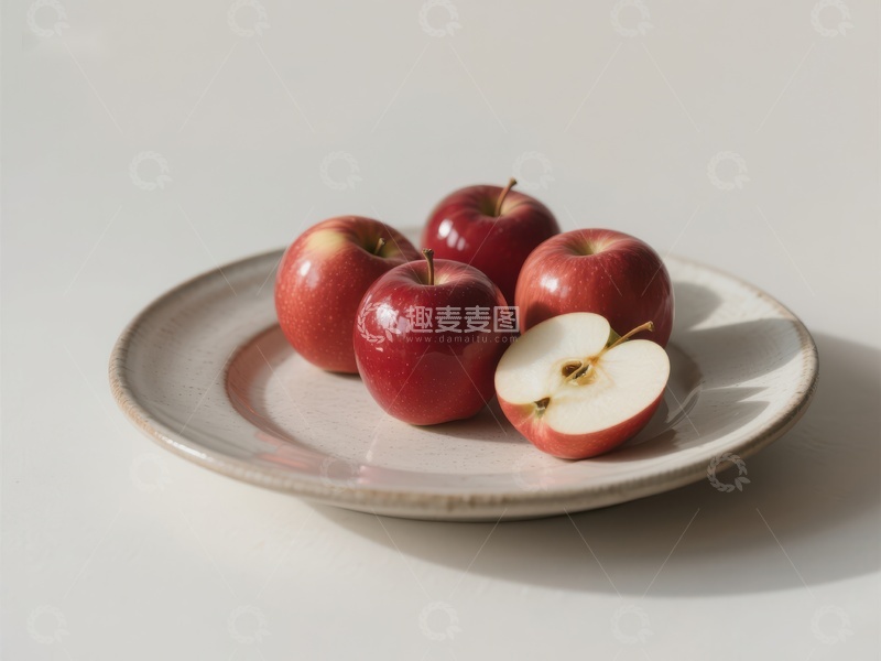 高清大图下载【趣麦麦图】盘中红苹果，一半切开展示