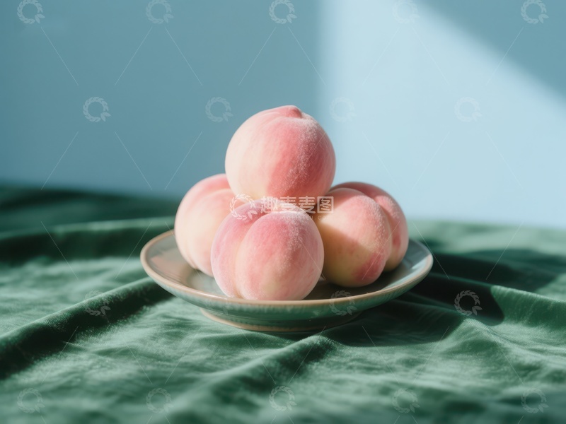 高清大图下载【趣麦麦图】绿布上的桃子堆