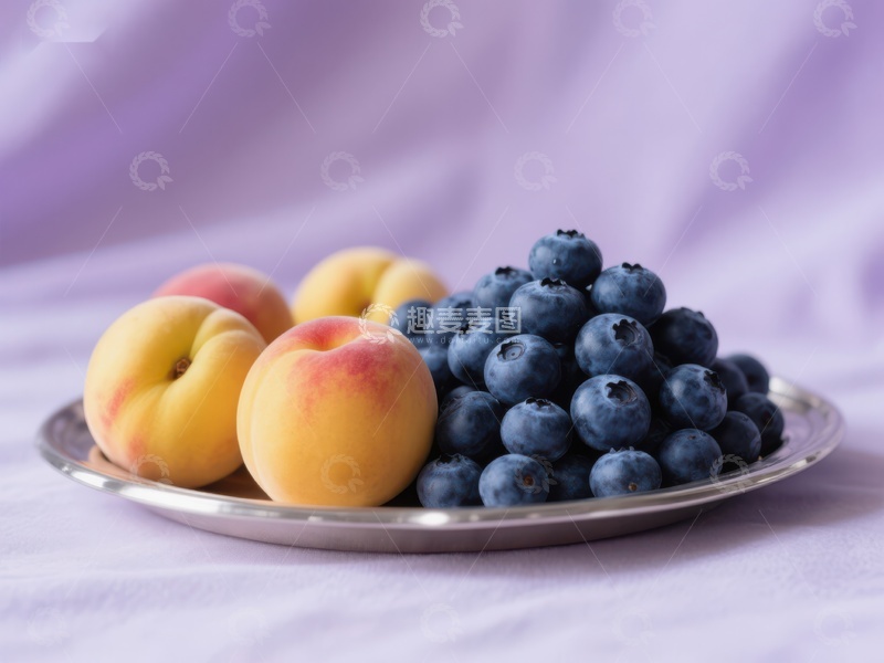 高清大图下载【趣麦麦图】-新鲜蓝莓与桃子的静物组合