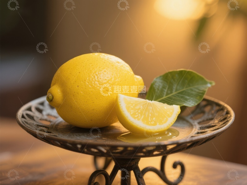 高清大图下载【趣麦麦图】柠檬切片置于复古托盘