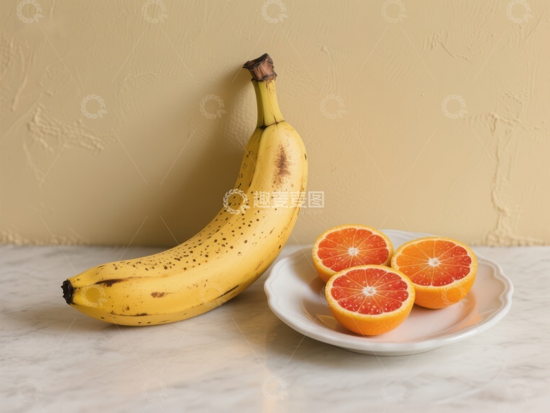 高清大图下载【趣麦麦图】香蕉与切片橙子的静物组合