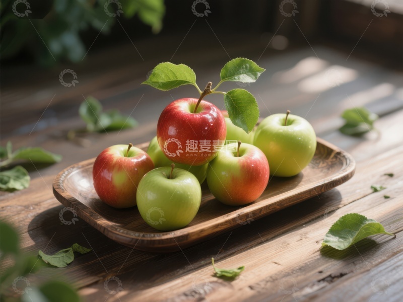 高清大图下载【趣麦麦图】木盘上的红绿苹果