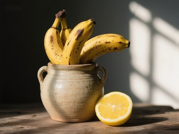 陶罐中的香蕉与柠檬