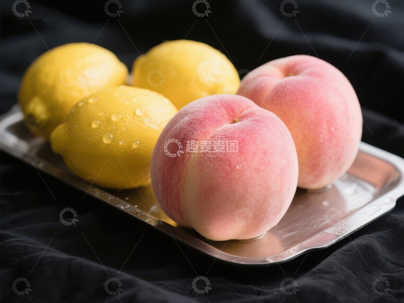高清大图下载【趣麦麦图】新鲜桃子与柠檬静物图