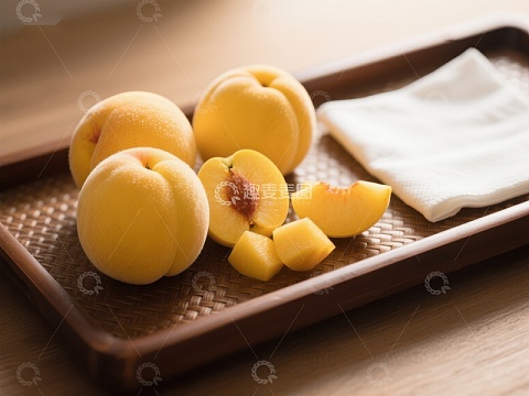 新鲜黄桃摆盘，静谧温馨