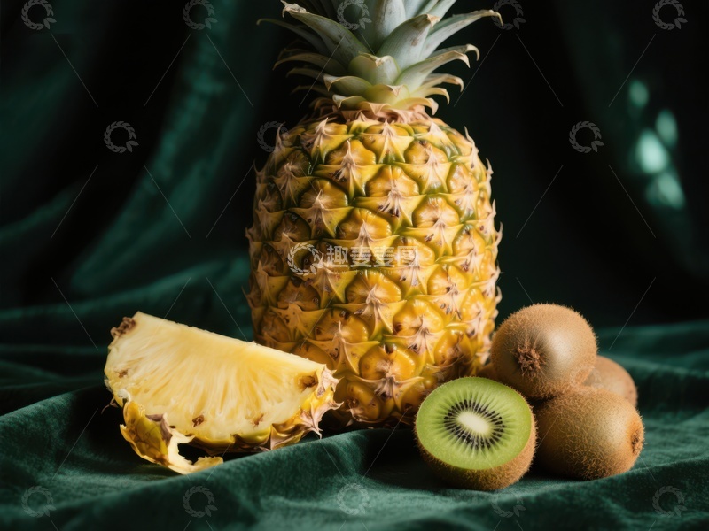 高清大图下载【趣麦麦图】菠萝与猕猴桃的静物组合