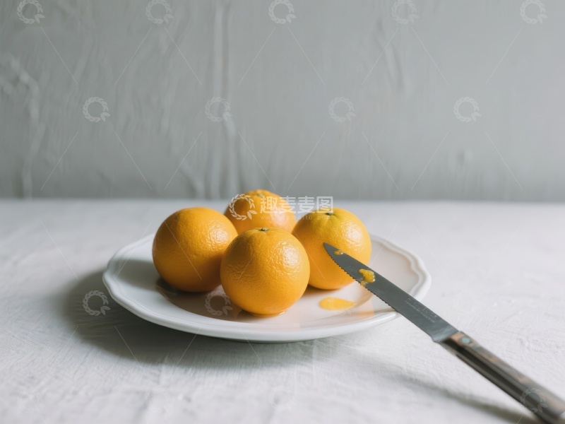高清大图下载【趣麦麦图】盘中橙子与刀具