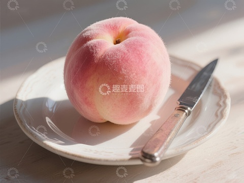 盘中桃子与刀具