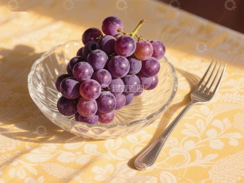 高清大图下载【趣麦麦图】紫葡萄盛于玻璃碗中