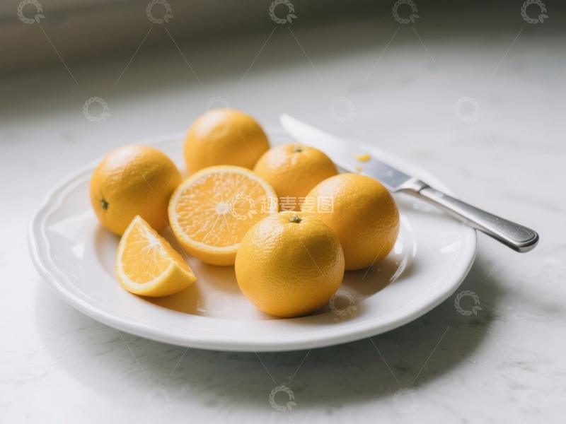 高清大图下载【趣麦麦图】新鲜橙子摆盘，一刀切开
