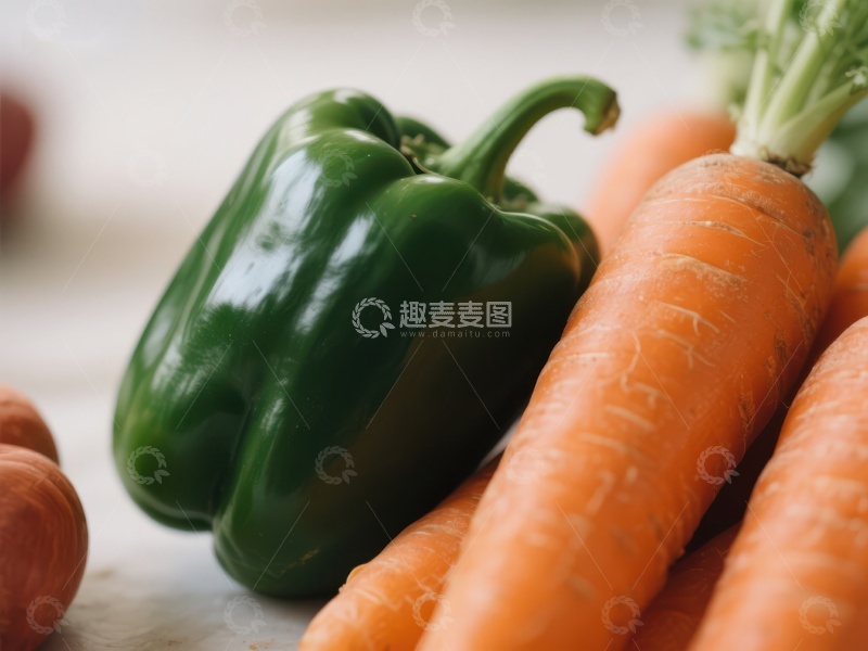 高清大图下载【趣麦麦图】-新鲜胡萝卜与青椒的特写