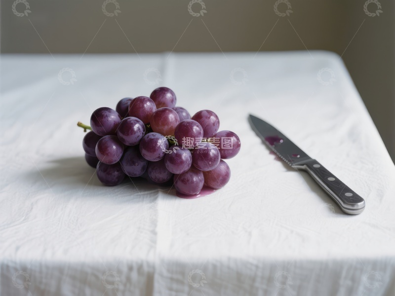 高清大图下载【趣麦麦图】葡萄与刀具静物摆放