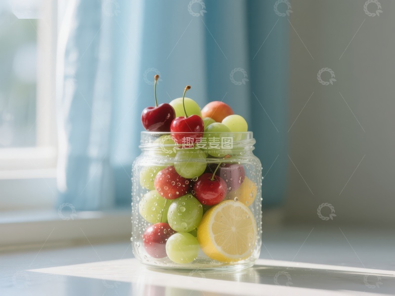 高清大图下载【趣麦麦图】罐中色彩斑斓的水果