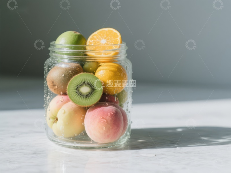 高清大图下载【趣麦麦图】玻璃罐中的新鲜水果