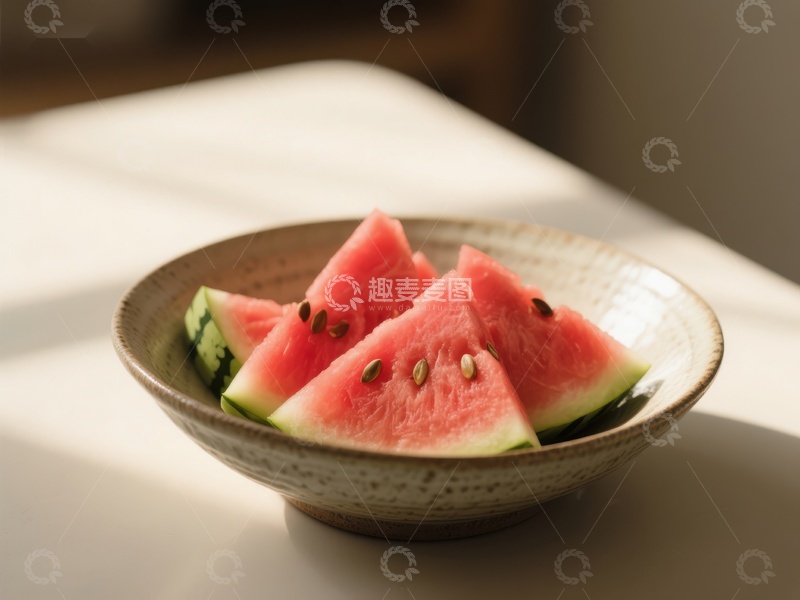 高清大图下载【趣麦麦图】碗中切片西瓜，阳光洒落