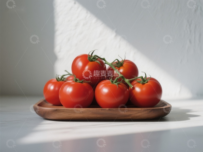 高清大图下载【趣麦麦图】新鲜番茄置于木质盘中