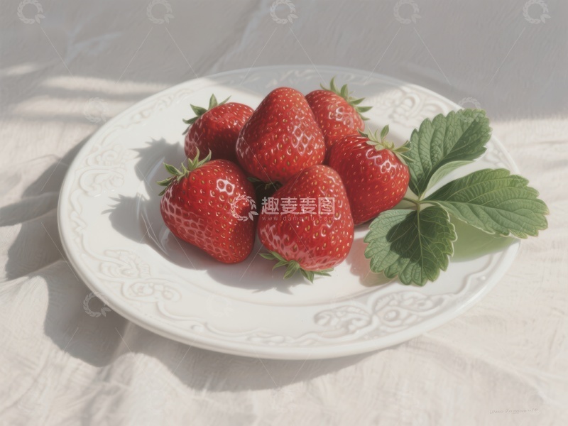 高清大图下载【趣麦麦图】白盘上的新鲜草莓