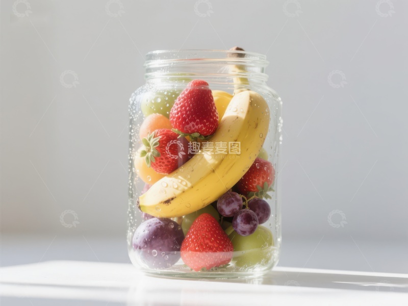 高清大图下载【趣麦麦图】玻璃罐中的新鲜水果组合