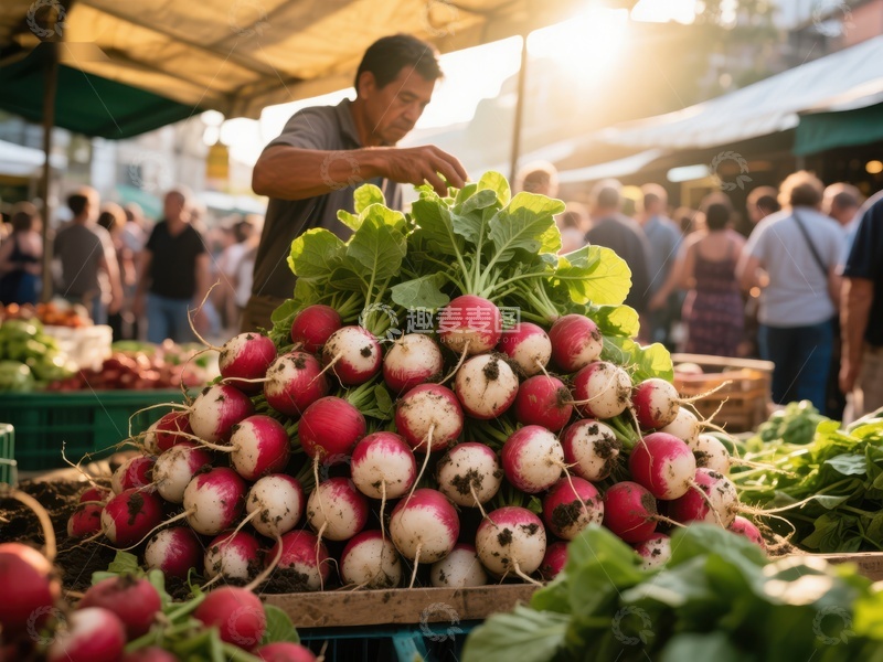 高清大图下载【趣麦麦图】市场摊位上的新鲜萝卜