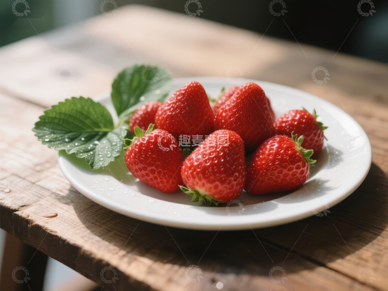 高清大图下载【趣麦麦图】新鲜草莓置于白色盘中