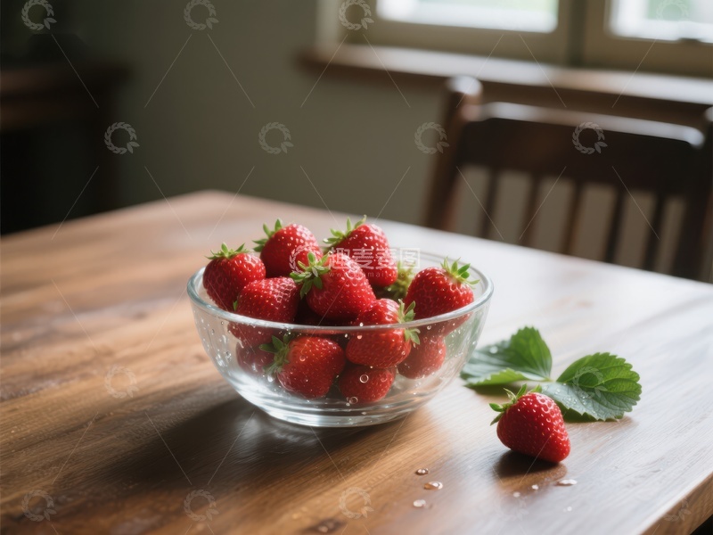 高清大图下载【趣麦麦图】木桌上的草莓碗