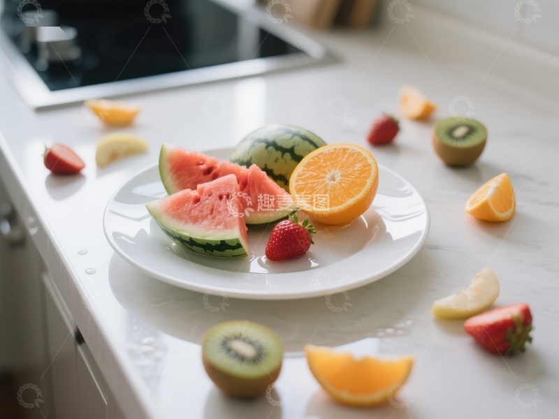 高清大图下载【趣麦麦图】厨房台面上的多彩水果拼盘