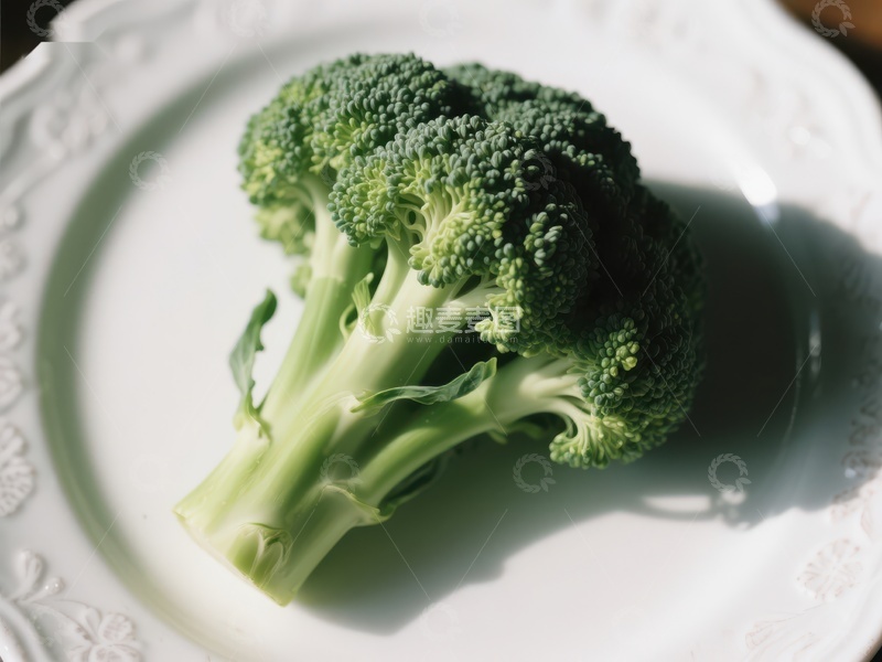 高清大图下载【趣麦麦图】新鲜西兰花置于白色盘中