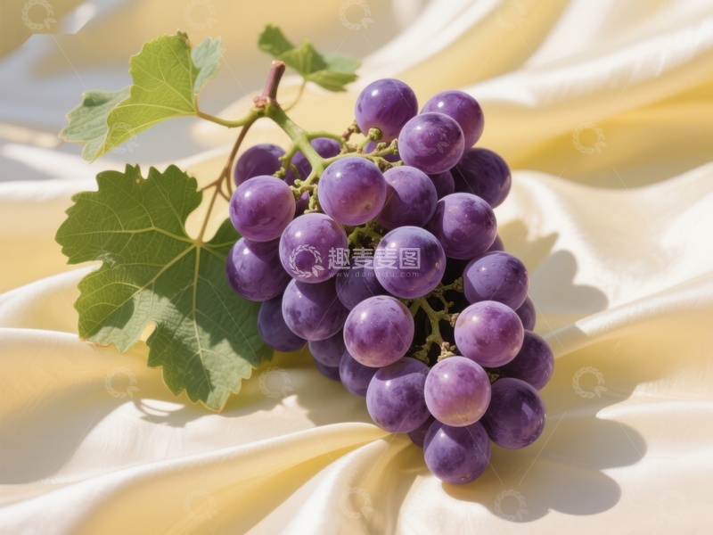 高清大图下载【趣麦麦图】新鲜紫葡萄静置丝质布上