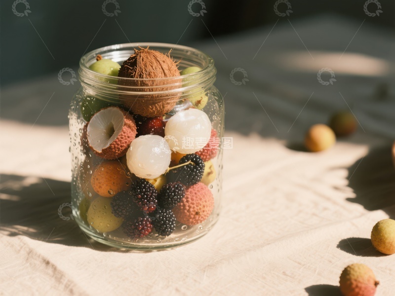 高清大图下载【趣麦麦图】玻璃罐中的热带水果组合