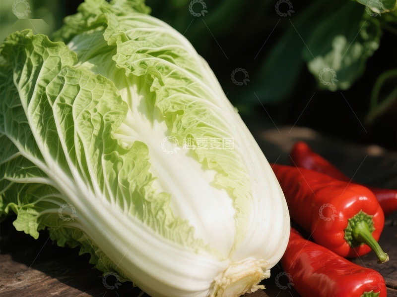 高清大图下载【趣麦麦图】新鲜白菜与红椒的静物组合