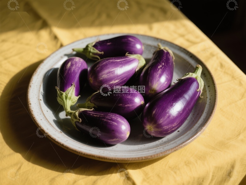 高清大图下载【趣麦麦图】盘中紫色茄子静物摄影