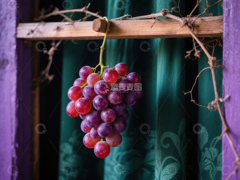 高清大图下载【趣麦麦图】悬挂的葡萄串与紫色背景